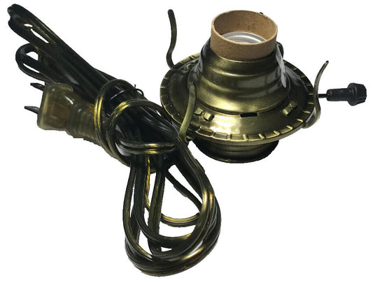 New Antique Brass Plated #2 Electric Lamp Burner With 8 ft. Antique Brass Cord - Stone Door Lamps
