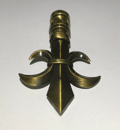 New 3" Cast Metal Fleur De Lis Design Lamp Finial, Antique Brass Finish, 1/4 - 27 - Stone Door Lamps