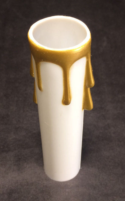 New 4" WHITE PLASTIC CANDELABRA SOCKET Chandelier CANDLE COVER WITH GOLD DRIPS