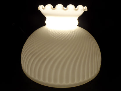 New 10" Glass Opal White Rib Swirl Crimp Top Student Lamp Shade USA Made #SH011