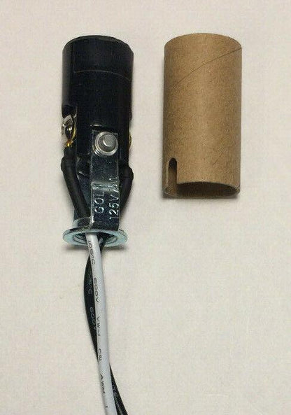 New 2" Phenolic E12 Keyless Candelabra Socket, 10" Wire Leads, 1/8 IP Hickey - Stone Door Lamps