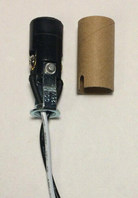 New 2" Phenolic E12 Keyless Candelabra Socket, 10" Wire Leads, 1/8 IP Hickey - Stone Door Lamps