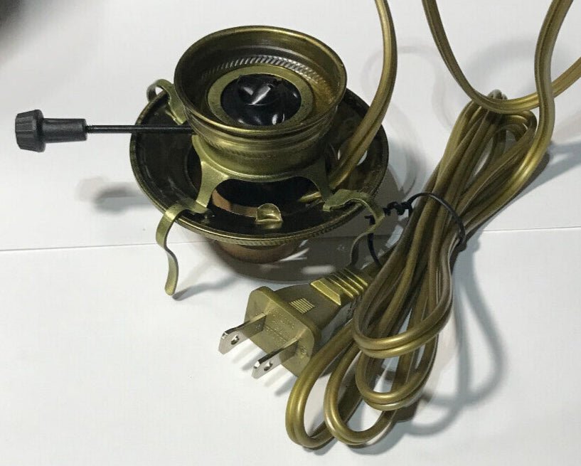 New Antique Brass Plated #2 Electric Lamp Burner W/ 6 ft. Unfinished Brass Cord - Stone Door Lamps