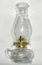 New Clear Glass United Hearts Finger Oil Lamp w/ Brass Plated Burner & Chimney