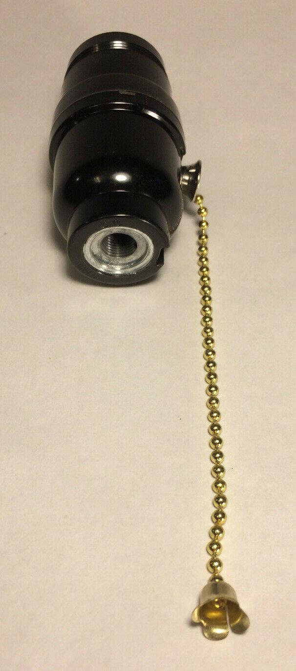 New Phenolic Bakelite Pull Chain Uno Lamp Socket w/ Brass Chain, E26, #SO676 - Stone Door Lamps