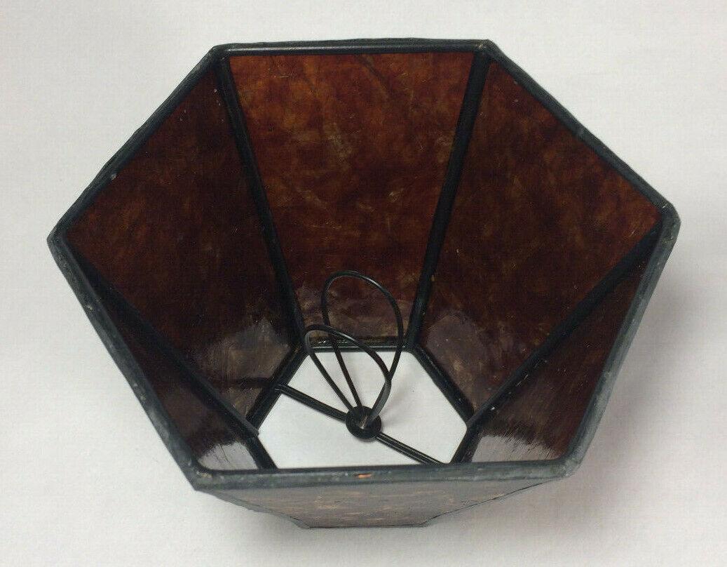 3"x6"x4.25" Mini Mica Chandelier Shade Amber Color Hexagon Style Bulb Clip #751M - Stone Door Lamps