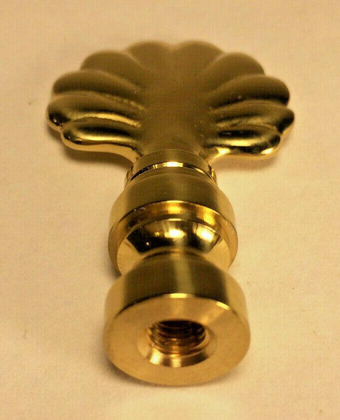 New 2 1/8" Solid Brass Scallop Shell Lamp Harp Finial Polished & Lacquered LF158 - Stone Door Lamps