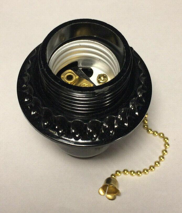 New Threaded Phenolic Bakelite Pull Chain Lamp Socket w/ Shade Ring, E26, #SO682