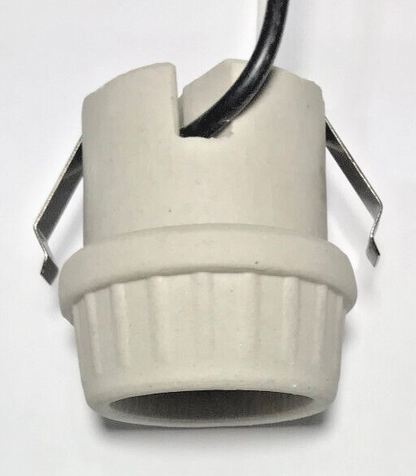 New Medium Base U-Clip Snap In Porcelain Keyless Fixture Socket, 8.5" Lead Wires