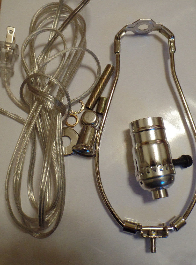 Table Lamp Wiring Kit  7" Nickel Plated Harp - 3 Way Socket - Clear Silver Cord