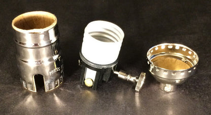 New 3-Way Turn Knob Lamp Socket Nickel Plated Solid Brass Industrial Style #273N