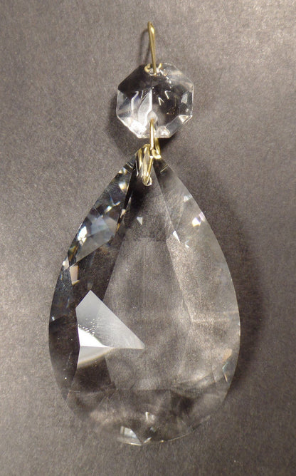 1 1/8" (28mm) Clear Glass Crystal Pendalogue Prism w/ Brass Pins Chandelier Lamp