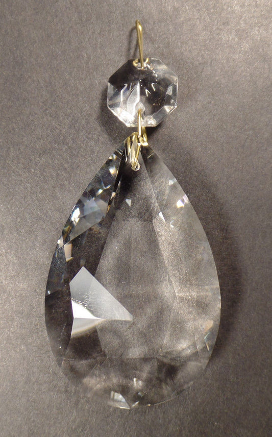 1 1/8" (28mm) Clear Glass Crystal Pendalogue Prism w/ Brass Pins Chandelier Lamp