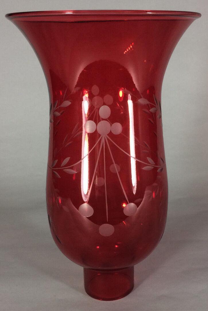 Cranberry Cut Flower Glass Hurricane Lamp Shade Candle Sconce Light, 5" x 8 1/4" - Stone Door Lamps