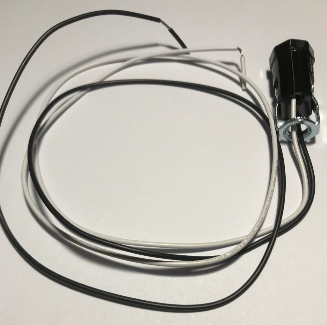 New Phenolic E12 Candelabra Socket, 26" 105 * C UL 1430 Wire Leads, 1/8F Hickey
