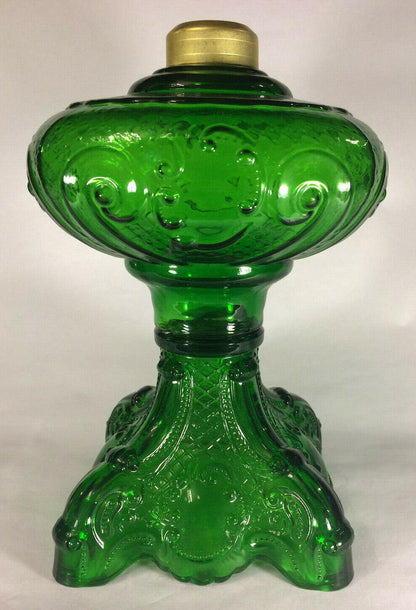 New 9 1/2" Princess Feather Dark Green Glass Oil Lamp Font, Victorian Era #PF508 - Stone Door Lamps