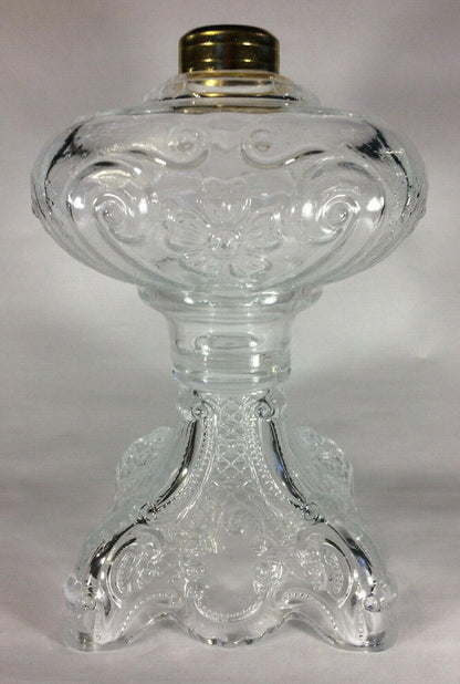 New 9 1/2" Princess Feather Clear Glass Oil Lamp Font, Victorian Era #PF503 - Stone Door Lamps