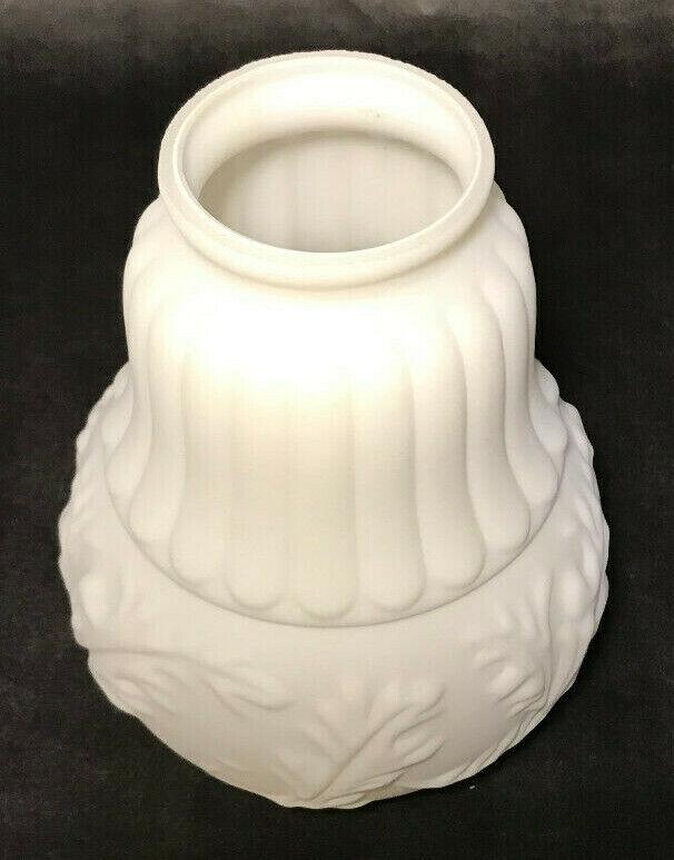 New Satin White Early Style Embossed Leaves Fixture Shade, 2 1/4" Fitter, #FS406 - Stone Door Lamps