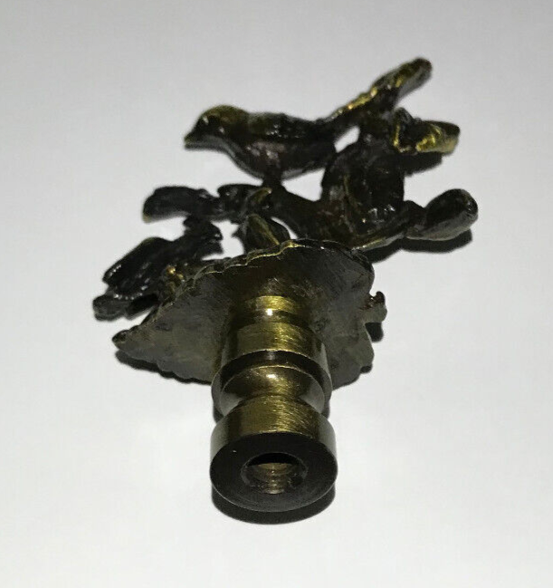New 2 7/8" Cast Brass Birds On Branch Lamp Finial w/ Antique Finish, 1/4-27F Tap