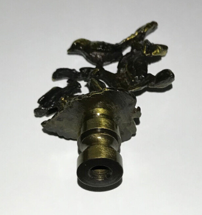 New 2 7/8" Cast Brass Birds On Branch Lamp Finial w/ Antique Finish, 1/4-27F Tap