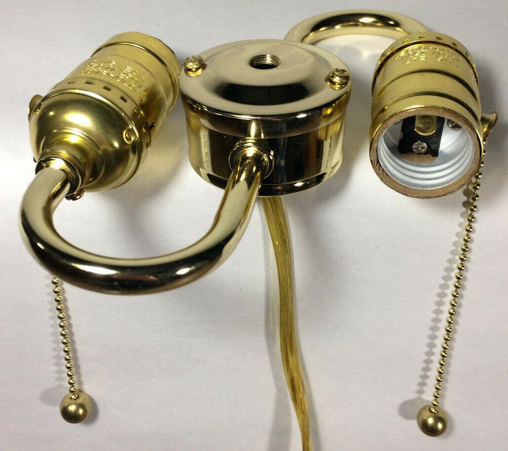 New Wired S - Type 2 - Light Lamp Cluster w/ Pull Chain Sockets, Brass Finish #LC412 - Stone Door Lamps