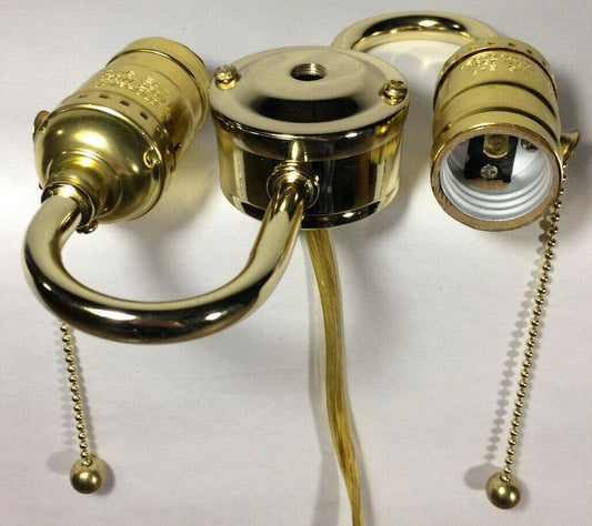 New Wired S - Type 2 - Light Lamp Cluster w/ Pull Chain Sockets, Brass Finish #LC412 - Stone Door Lamps