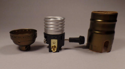 New 3 - Way Antique Brass Finish Medium Base Turn Knob Lamp Socket SO346A - Stone Door Lamps
