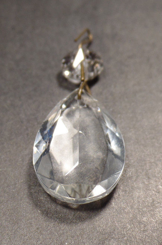 1 1/8" (28mm)Glass Crystal Pendalogue Prism w/ Antique Brass Pin Chandelier Lamp