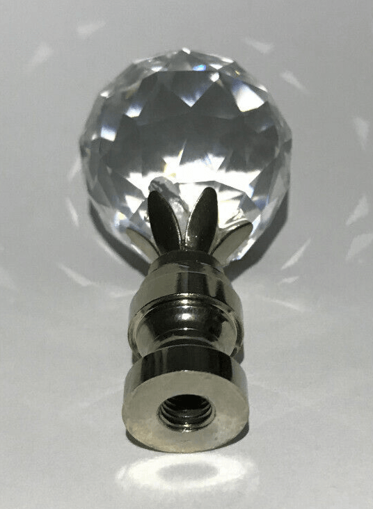 New 2 1/4" Crystal Lamp Finial With Nickel Finish Base, 1/4 - 27F Tap, #CF139N - Stone Door Lamps