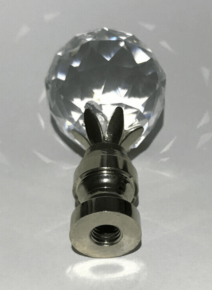 New 2 1/4" Crystal Lamp Finial With Nickel Finish Base, 1/4 - 27F Tap, #CF139N - Stone Door Lamps