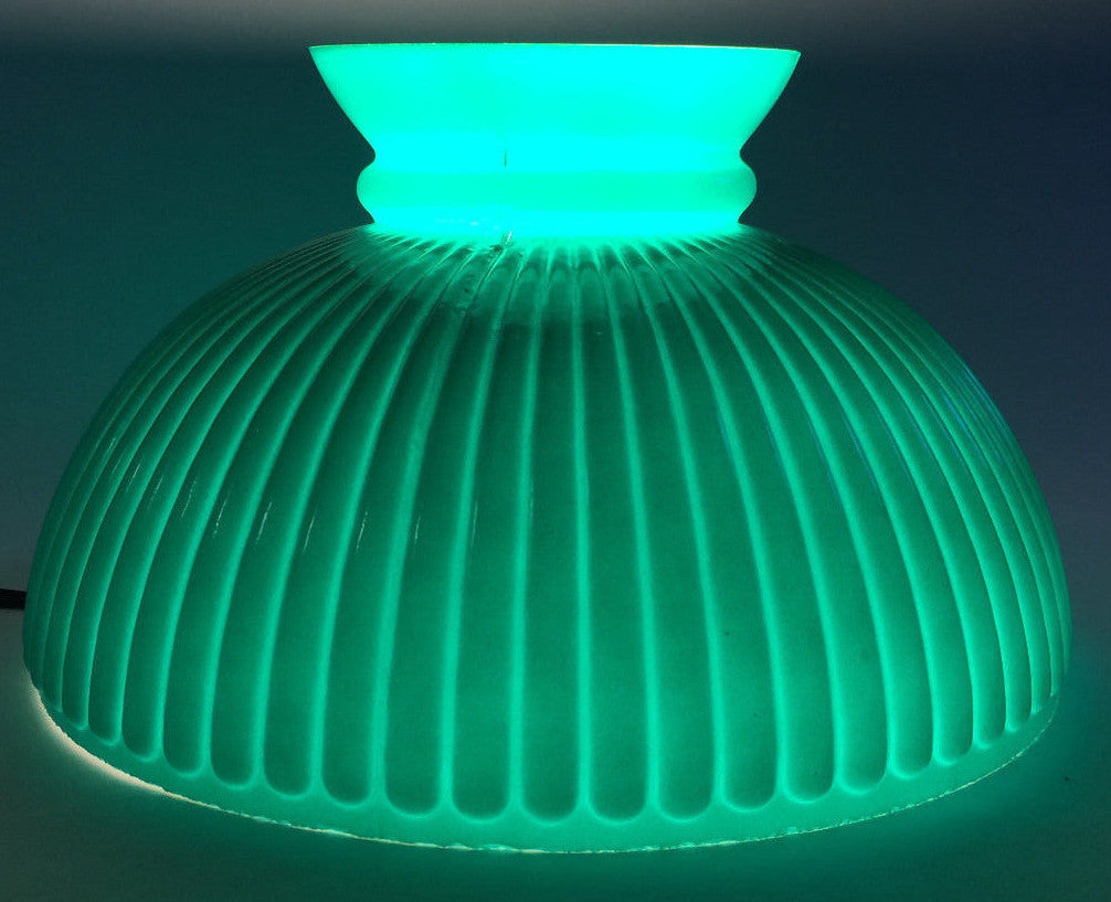 New 10" Opal Glass Ribbed Student Lamp Shade With Dark Green Painted Background