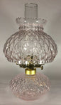 New Complete Oil Lamp w/ Shade Chimney Burner Pink Crystal Diamond Quilted Glass