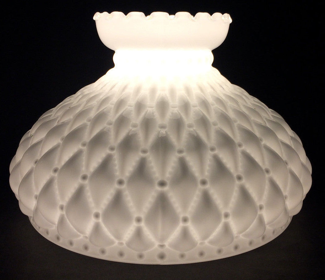 New Diamond Quilted Student Lamp Shade, Cased Opal Glass, Crimp Top, 10" Fitter