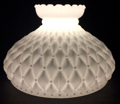 New Diamond Quilted Student Lamp Shade, Cased Opal Glass, Crimp Top, 10" Fitter