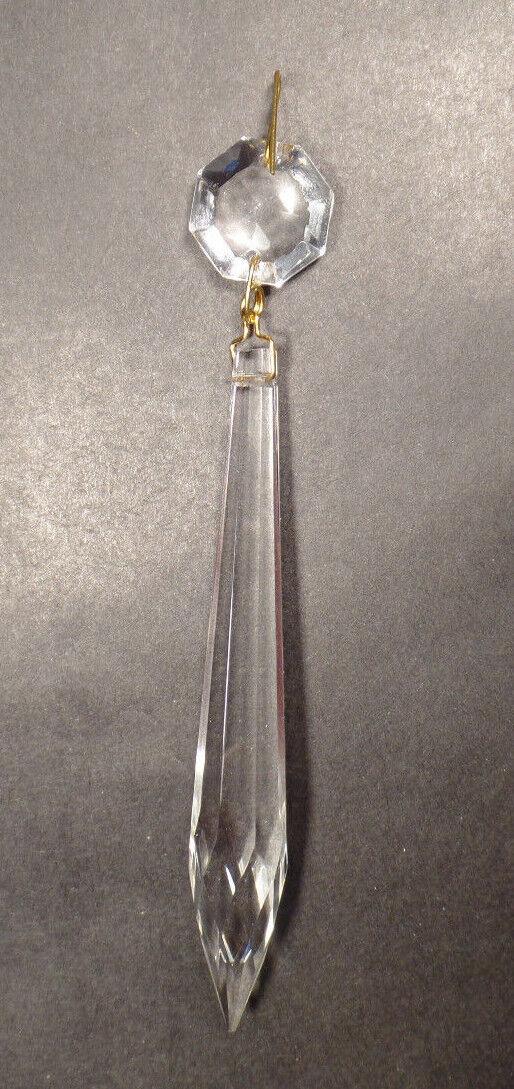 NEW 4" (100mm) LONG CLEAR CRYSTAL U - DROP PRISM W/ BRASS PINS, SOLD INDIVIDUALLY - Stone Door Lamps
