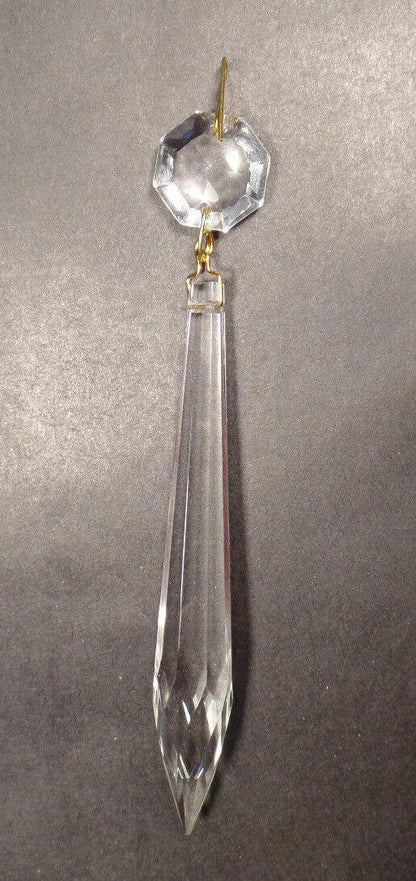 NEW 4" (100mm) LONG CLEAR CRYSTAL U - DROP PRISM W/ BRASS PINS, SOLD INDIVIDUALLY - Stone Door Lamps