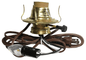 New Brass Plated #2, 3 - Terminal Electric Lamp Burner, 6' Brown Cord Bottom Light - Stone Door Lamps