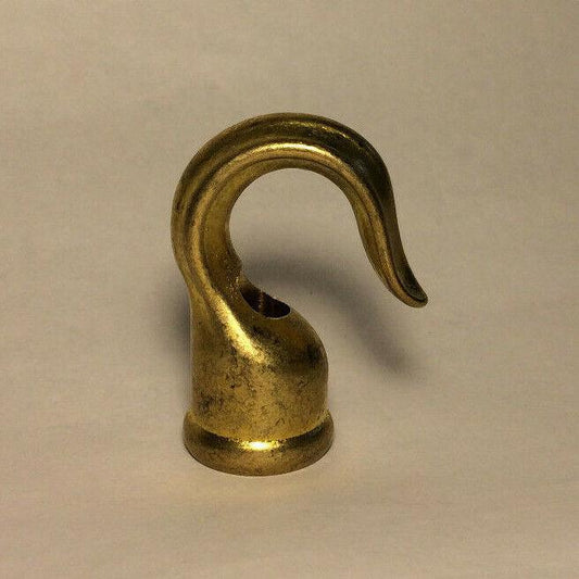 New 2" Unfinished Heavy Cast Brass Lamp Hook With Wire Way, 3/8F Tap #BH844U - Stone Door Lamps