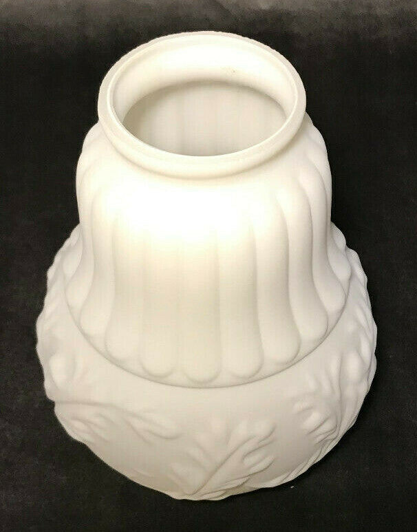 New Satin White Early Style Embossed Leaves Fixture Shade, 2 1/4" Fitter, #FS406