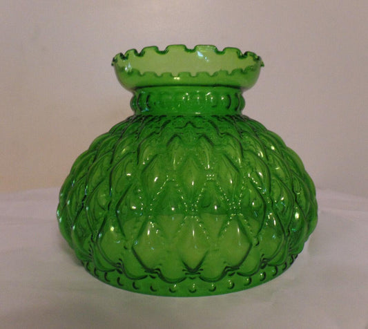 NEW 7" Diamond Quilted Dark Green Glass Oil Student Lamp Shade Crimp Top #PS665 - Stone Door Lamps