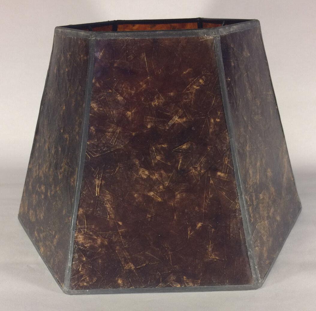 7" x 12" x 7 1/2" Antique Amber Hexagon Style Mica UNO Bridge Floor Lamp Shade - Stone Door Lamps