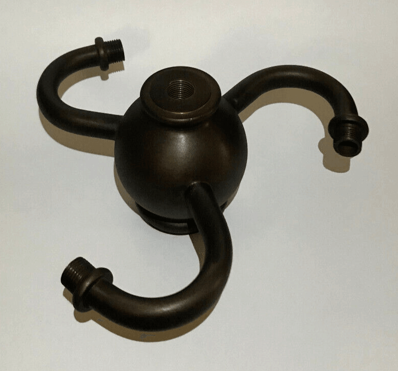 New 3 Spiral Arm Heavy Brass Antique Bronze Lamp Cluster, 5" Across 1/8F #LC459B - Stone Door Lamps
