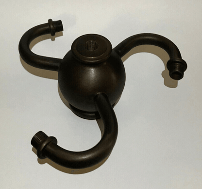New 3 Spiral Arm Heavy Brass Antique Bronze Lamp Cluster, 5" Across 1/8F #LC459B - Stone Door Lamps