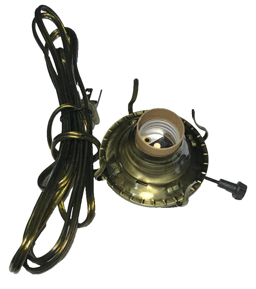 New Antique Brass Plated #2 Electric Lamp Burner With 8 ft. Antique Brass Cord - Stone Door Lamps