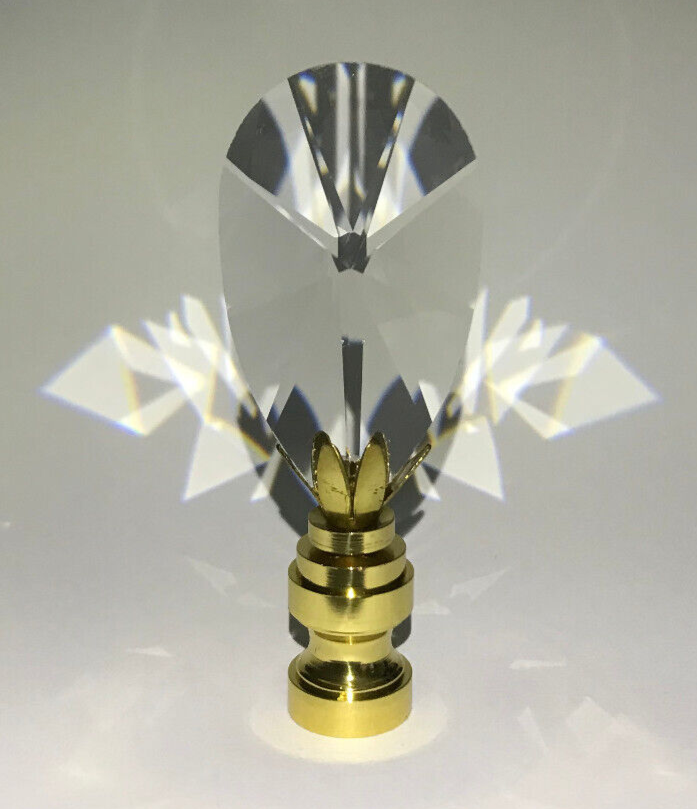New 2 3/4" Lead Crystal Lamp Finial With Brass Base, 1/4-27F Tap, #CF141