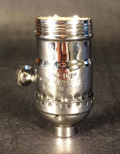 3 - way Uno Thread Brass Early Electric Industrial Style Lamp Socket Nickel finish - Stone Door Lamps
