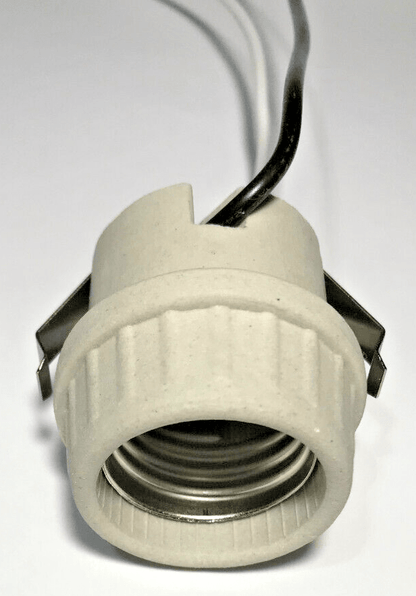 New Medium Base U-Clip Snap In Porcelain Keyless Fixture Socket, 8.5" Lead Wires