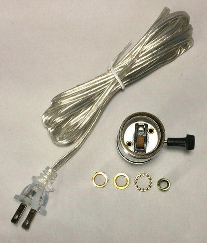 Vintage Table Lamp Rewiring Kit w/ Nickel Plated 3-Way Socket, Clear Silver Cord