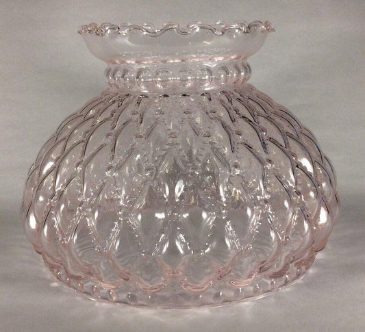 NEW 7" Diamond Quilted Pink Tinted Glass Oil Student Lamp Shade Crimp Top #PS668 - Stone Door Lamps