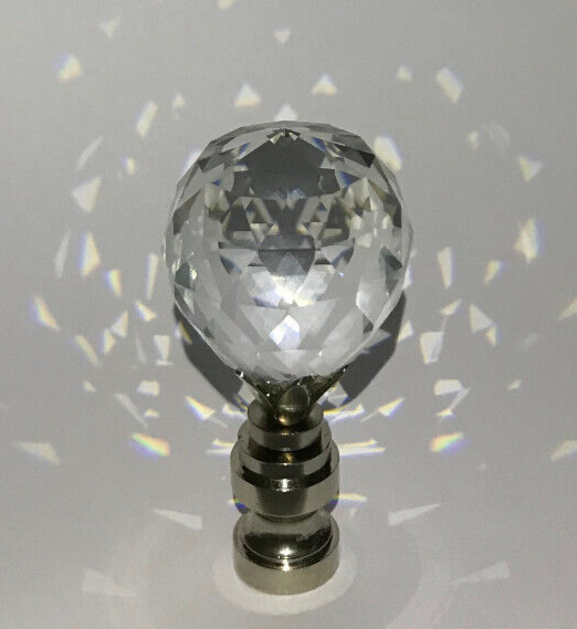 New 2 1/4" Crystal Lamp Finial With Nickel Finish Base, 1/4-27F Tap, #CF139N